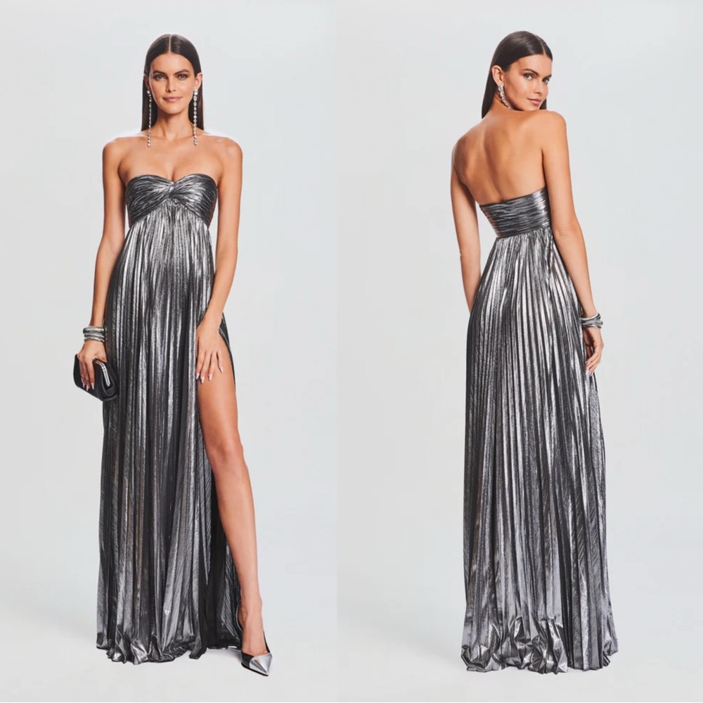 Retrofete “Zoa” Metallic Gown in Gunmetal Small